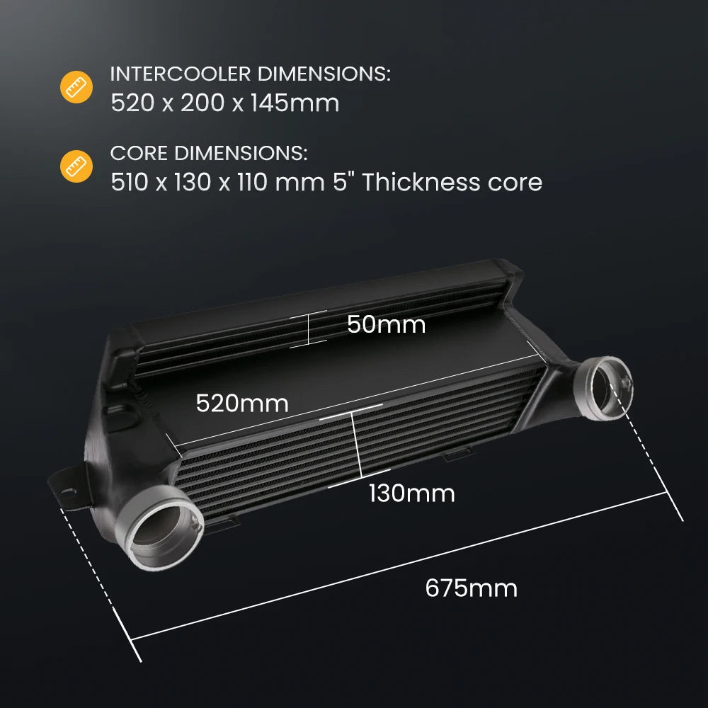 Front Upgraded Tube and Fin Intercooler For BMW E82 E88 E89 E90 E91 E92 E93 Z4 N54 N55 520 x 200 x 145 mm