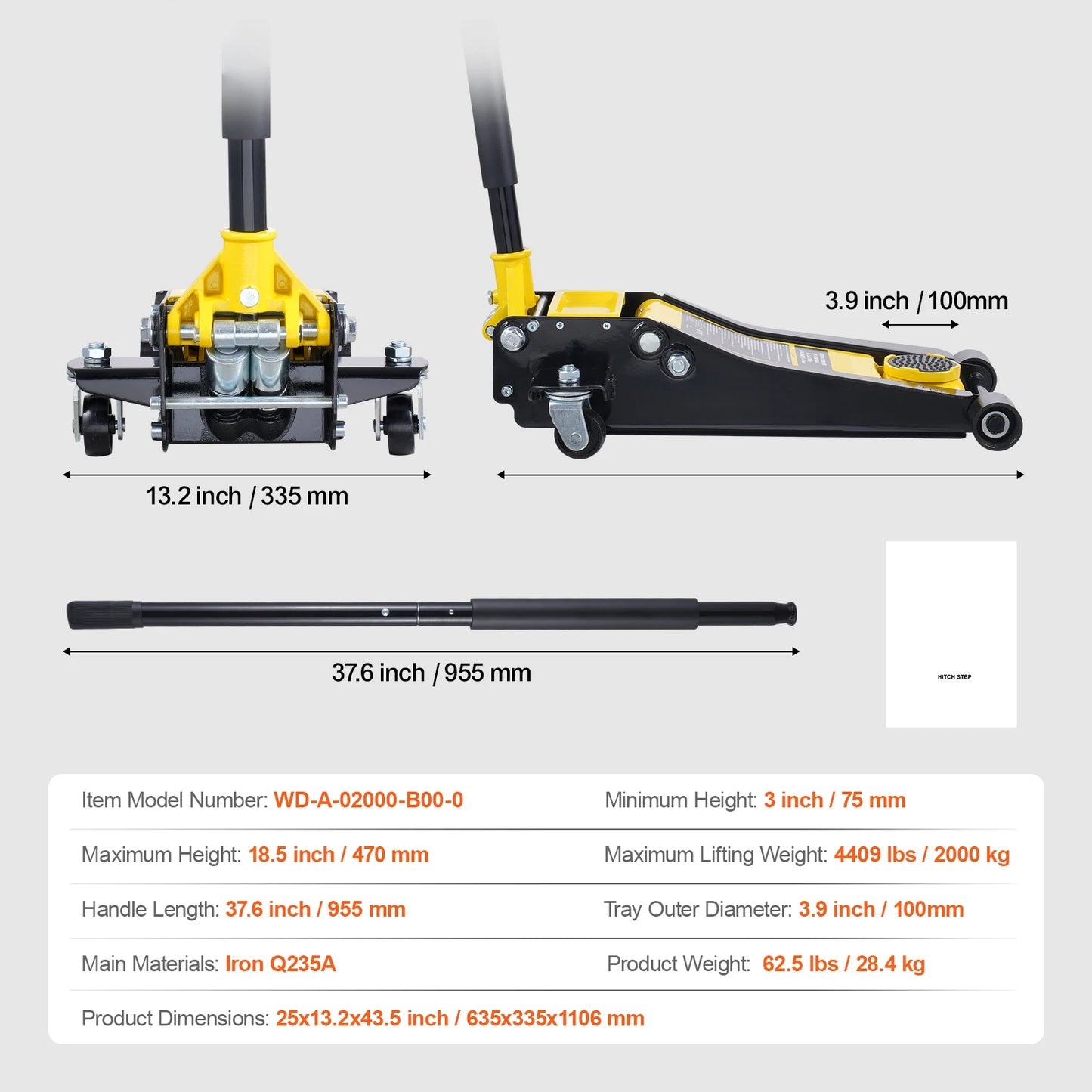 VEVOR 2T Low Profile Floor Jack , Heavy Duty Iron Hydraulic Racing Floor Jack, Hydraulic Car Jack, Single Piston Lift Pump