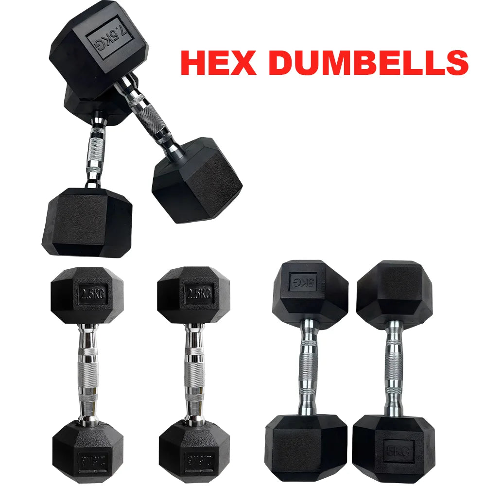 2pc 2.5kg/ 5kg/7.5kg Hexagon Dumbbells Gym Weights for Exercise Dumbbell Equipment Home Rubber Dumbbells