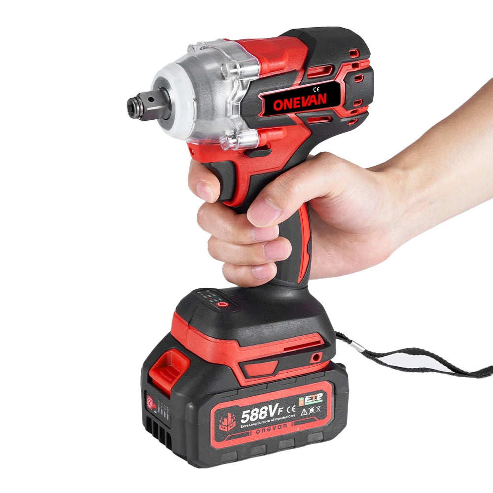 ONEVAN 1/2inch 520N.M Brushless Electric Wrench Cordless Torque Impact Wrench Car Repair Power Tool Set for 21V 18V Battery