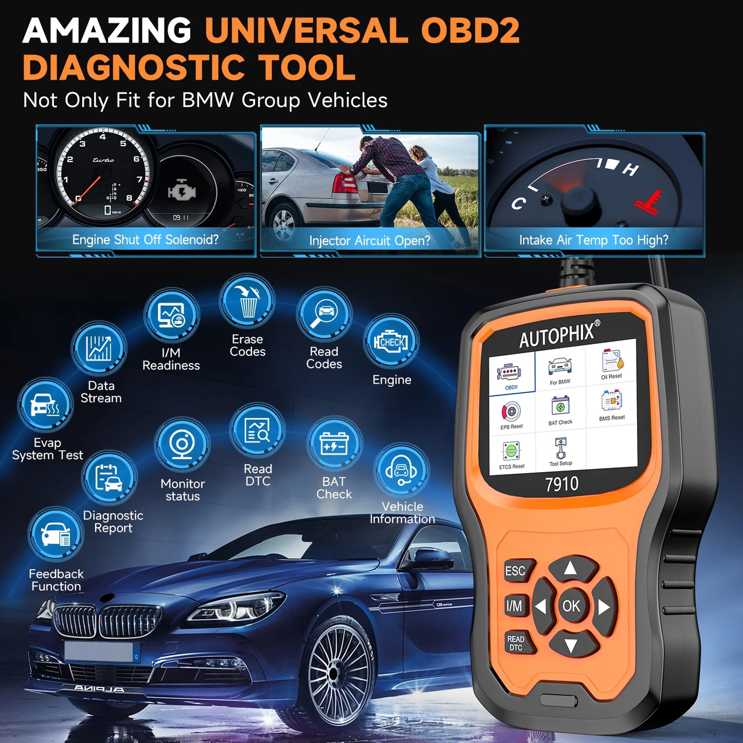 Autophix 7910 OBD2 Diagnostic Tool For BMW For Rolls Royce for Mini Oil Airbag Battery Reset Car OBD 2 Scanner All System