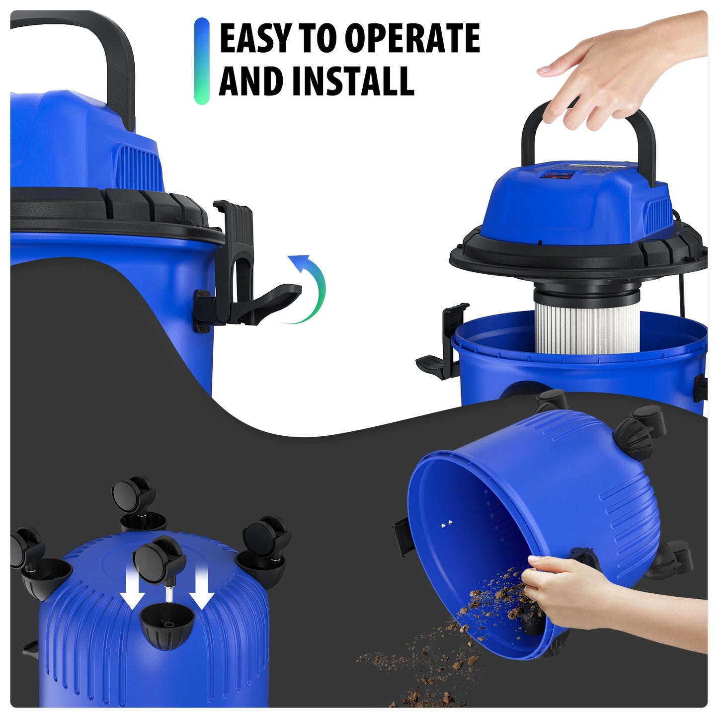 Wet And Dry Vacuum Cleaner with 15L Tank, 1800W, 16Kpa, 3-in-1 Cleaning Vacuum Blow Function, Electric Vacuum Cleaners, 2m Cord