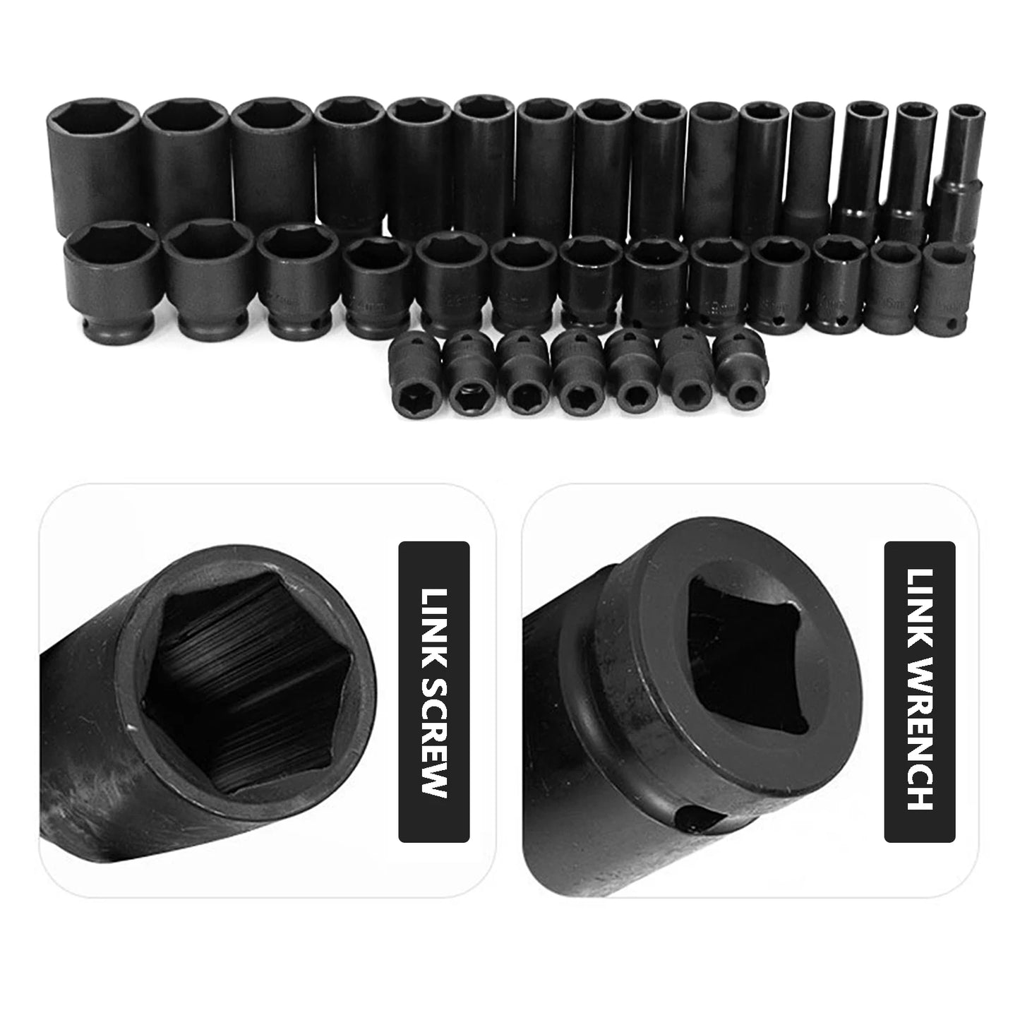 35pcs DEEP IMPACT Socket Set 1/2" Inch Drive Short + Long Reach 8-32MM Tool Kit Case