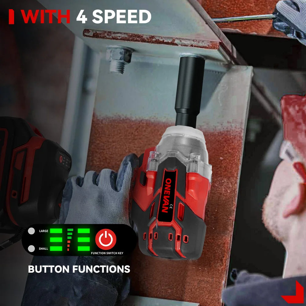 ONEVAN 1/2inch 520N.M Brushless Electric Wrench Cordless Torque Impact Wrench Car Repair Power Tool Set for 21V 18V Battery