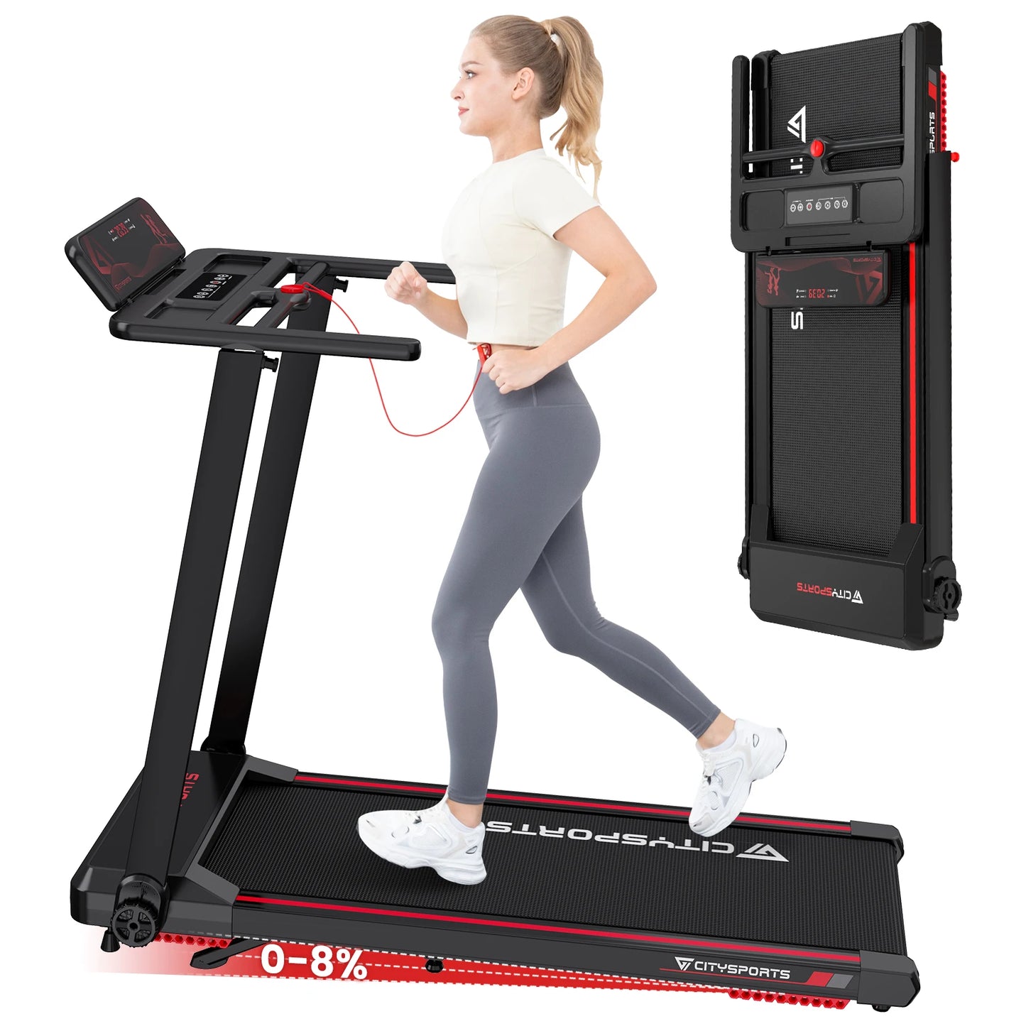 CITYSPORTS PRO Electric Folding Treadmill with Auto Incline - 12 km/h Max Speed, Smart App Control, LED Display, Compact Home & Gym