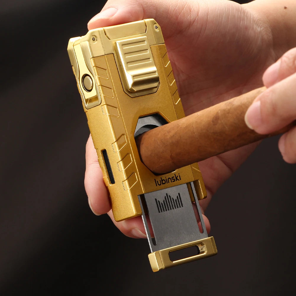 LUBINSKI Cigar Lighter Gas Torch Jet Blue Flame Lighters Smoking Cutter Cigar Accessories Cigar Tool