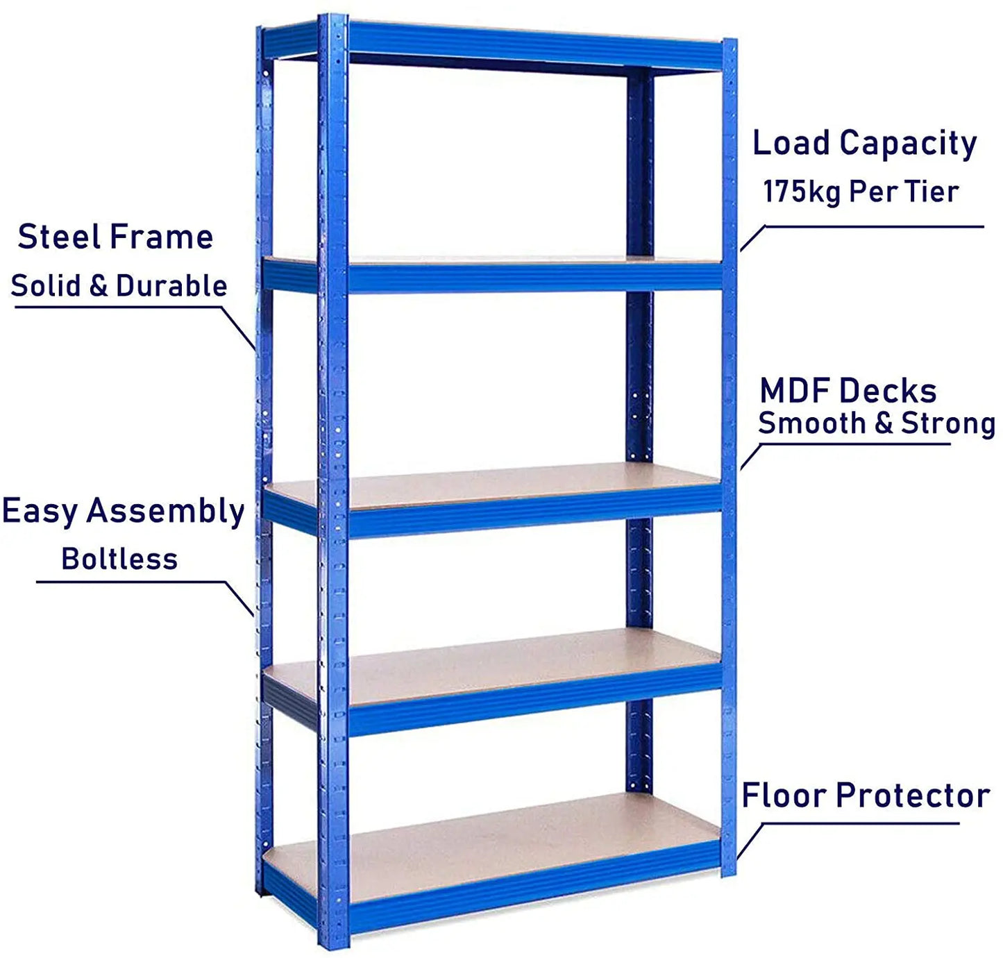 DayPlus Shelving Unit Garage Storage Shelves 180x90x40cm 5 Tier Metal Shelf Rack Boltless Height Adjustable for Home Shop Shed