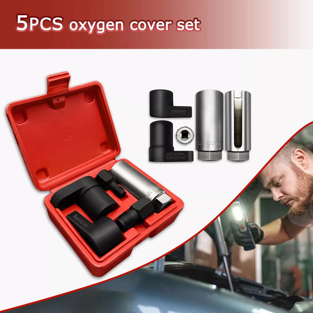 5pcs 22mm Oxygen Sensor Wrench Kit for Automotive O2 Socket Removal Install Offset Vacuum Sensor Socket Thread Chaser Tool