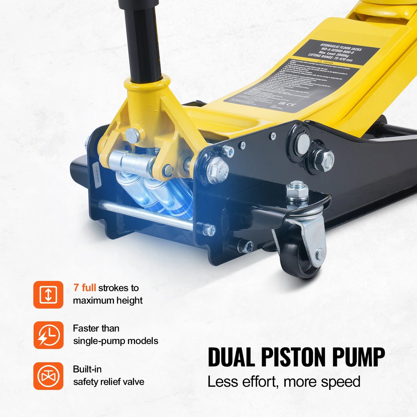 VEVOR 2T Low Profile Floor Jack , Heavy Duty Iron Hydraulic Racing Floor Jack, Hydraulic Car Jack, Single Piston Lift Pump