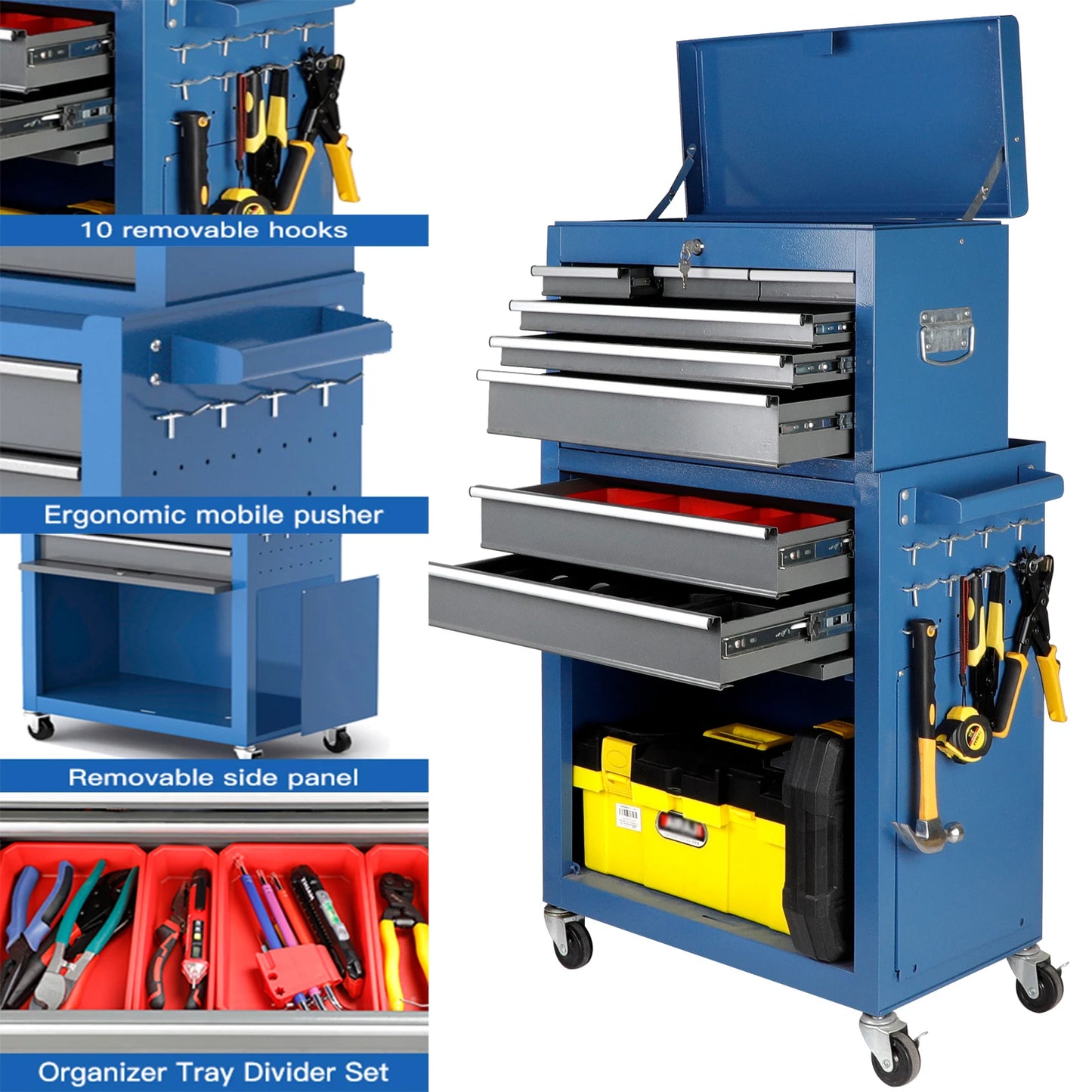 Large 8 Drawers Tool Chest,Rolling Tool Chest with Wheels,Heavy Duty Tool Storage Cabinet,with Tool Box Organizer