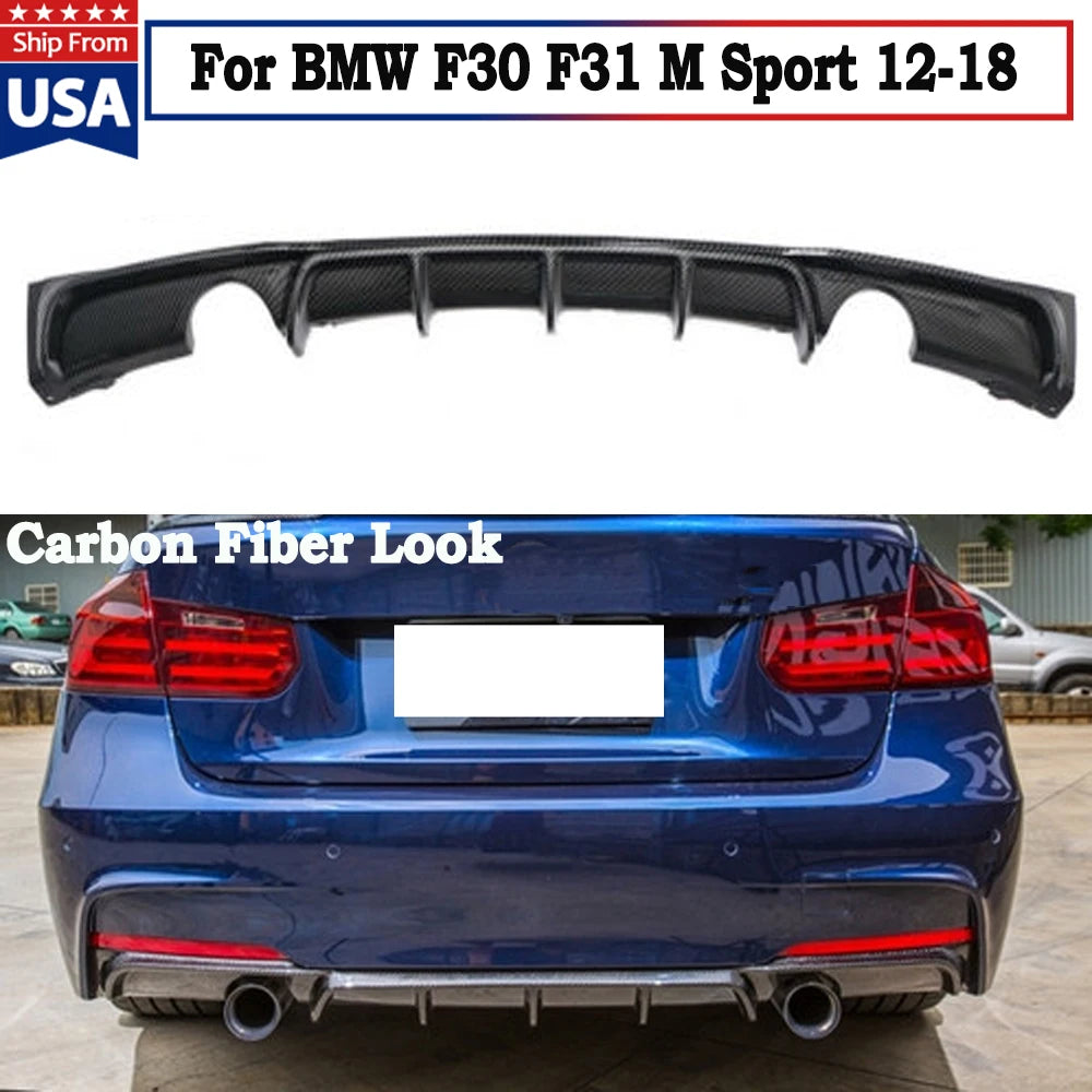 MagicKit Carbon Fiber Style Rear Bumper Diffuser w/ Dual Exhaust for BMW F30 F31 M Sport