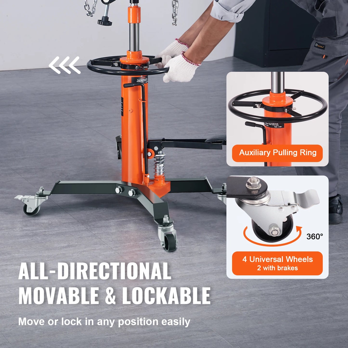 VEVOR Transmission Jack 1322 LBS Hydraulic Telescoping Transmission Jack 32"-67" High Lift Floor Jack Stand Lift Hoist Garage