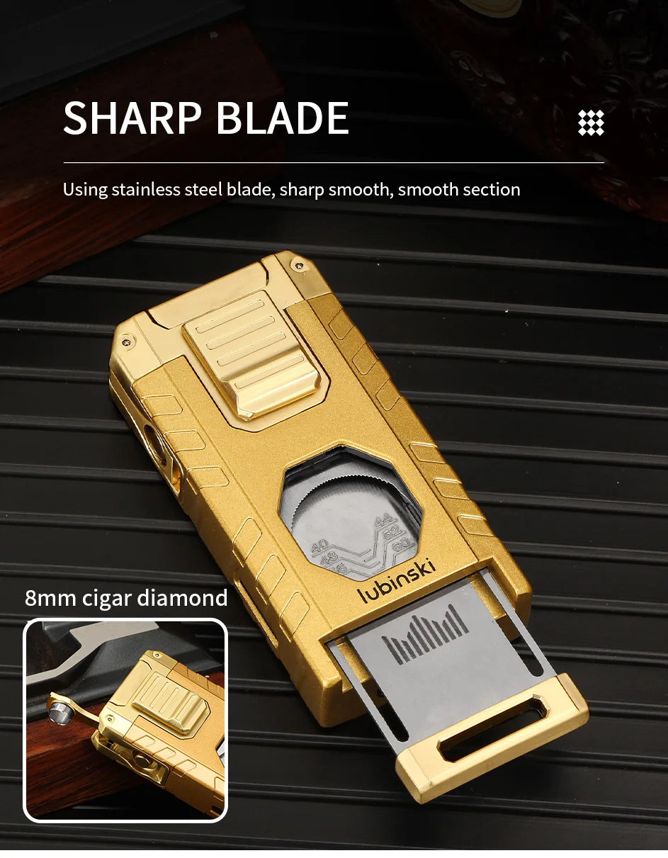 LUBINSKI Cigar Lighter Gas Torch Jet Blue Flame Lighters Smoking Cutter Cigar Accessories Cigar Tool
