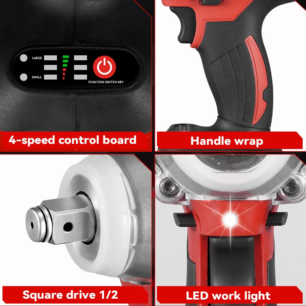 ONEVAN 1/2inch 520N.M Brushless Electric Wrench Cordless Torque Impact Wrench Car Repair Power Tool Set for 21V 18V Battery