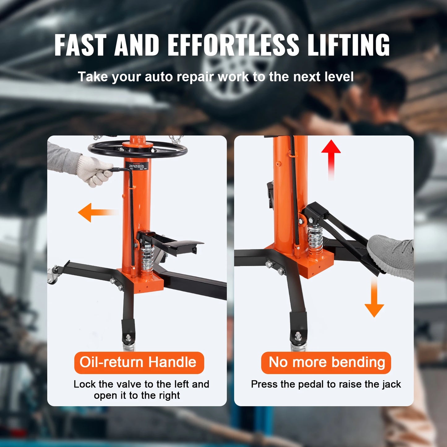 VEVOR Transmission Jack 1322 LBS Hydraulic Telescoping Transmission Jack 32"-67" High Lift Floor Jack Stand Lift Hoist Garage