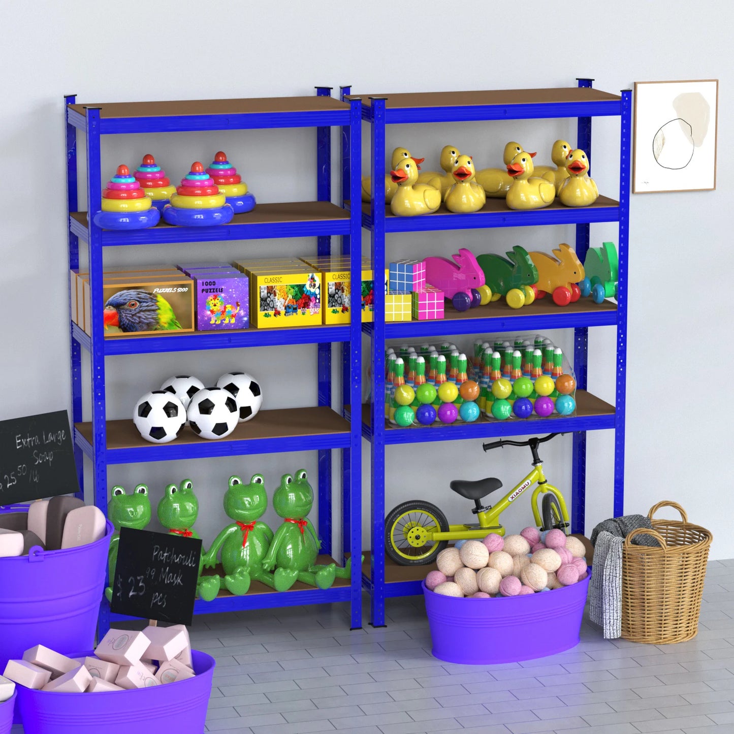 DayPlus Shelving Unit Garage Storage Shelves 180x90x40cm 5 Tier Metal Shelf Rack Boltless Height Adjustable for Home Shop Shed