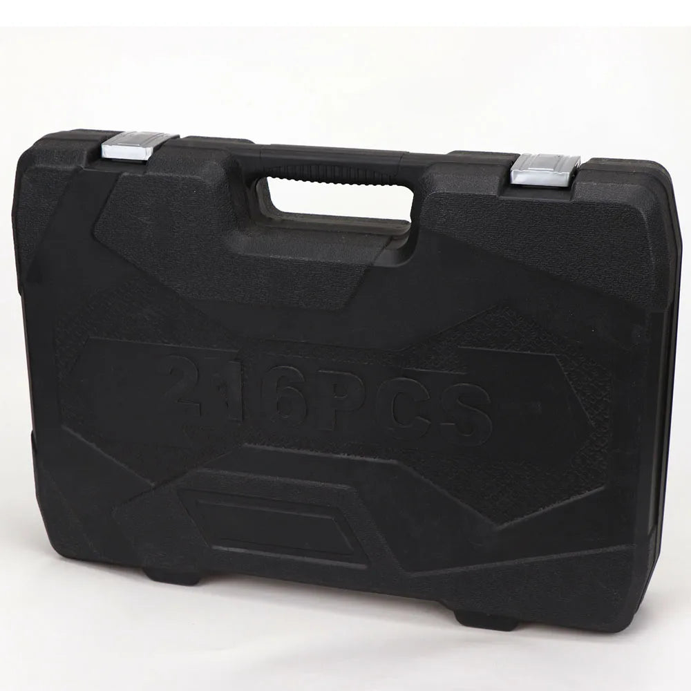 216PCS Professional Tool Box Socket Set 1/2" 1/4" 3/8" Wrench Tool Home Repair Set with Black Box