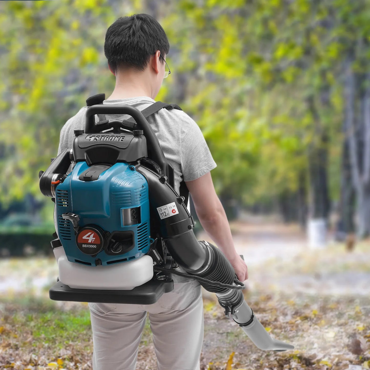75.6CC Backpack Leaf Blower, 4 Stroke Gas Powered Leaf Blower, with 498ft ³/s Powerful Blowing, 1.9L Large Fuel Tank