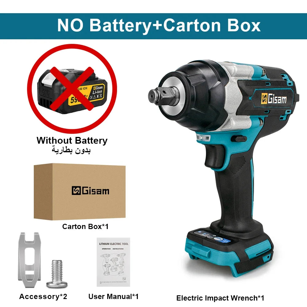 Gisam Torque Brushless Electric Impact Wrench 1/2 inch Impact Gun Cordless Wrench Power Tool For Makita 18V Battery Pin