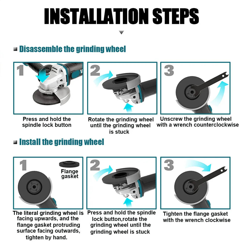 125MM Brushless Electric Angle Grinder Variable Speed M14 Cutting Power Tool for Makita 18v Battery