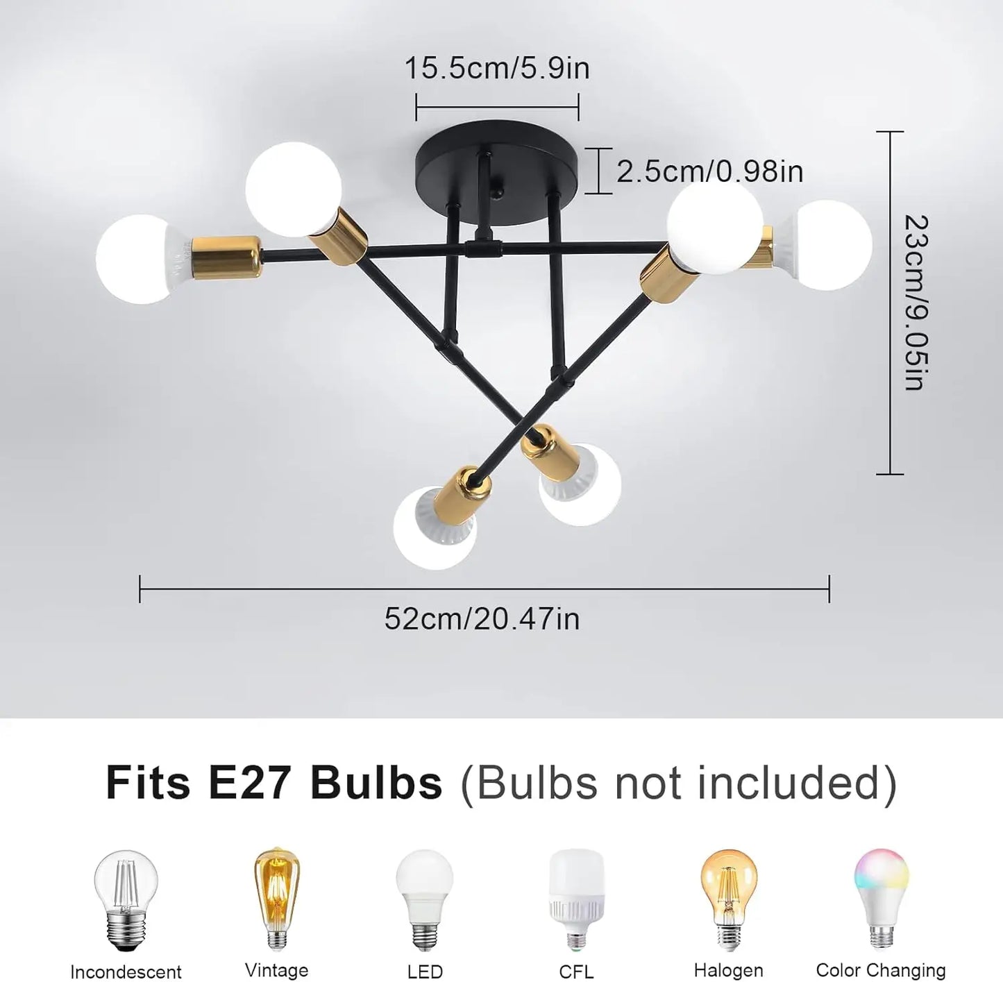 Vintage Industrial Ceiling Lamp for Living Room and Bedroom,Modern Lamps 6 Lights,E27 Base for Kitchen (Without Bulb)