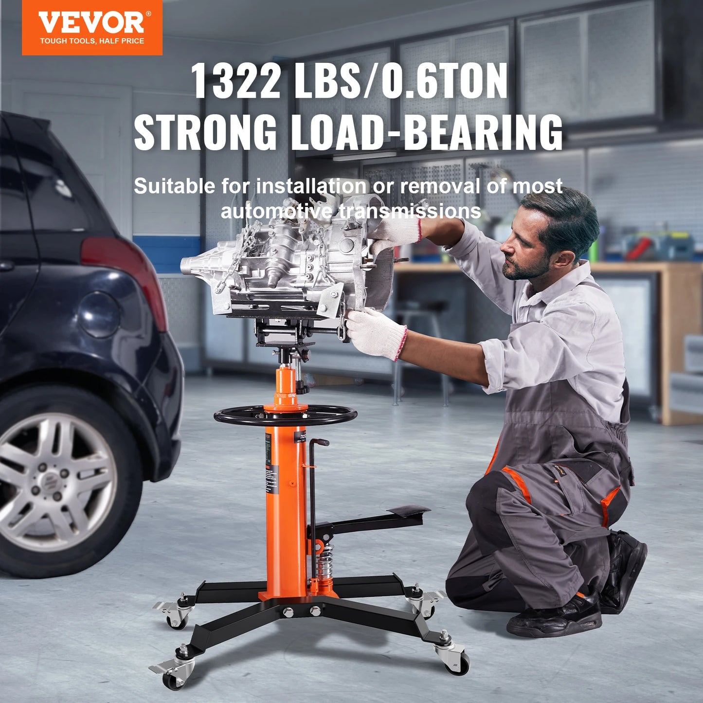 VEVOR Transmission Jack 1322 LBS Hydraulic Telescoping Transmission Jack 32"-67" High Lift Floor Jack Stand Lift Hoist Garage
