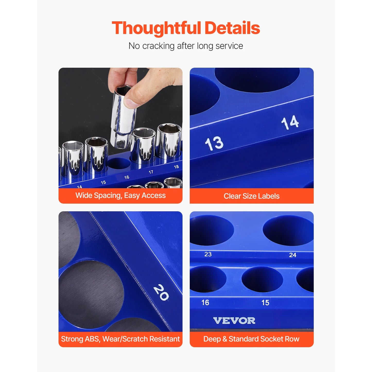 VEVOR 3PCS Metric Magnetic Socket Organizer Set 1/4'' 3/8'' & 1/2'' Socket Trays Hold up to 75PCS Standard & Deep Sockets