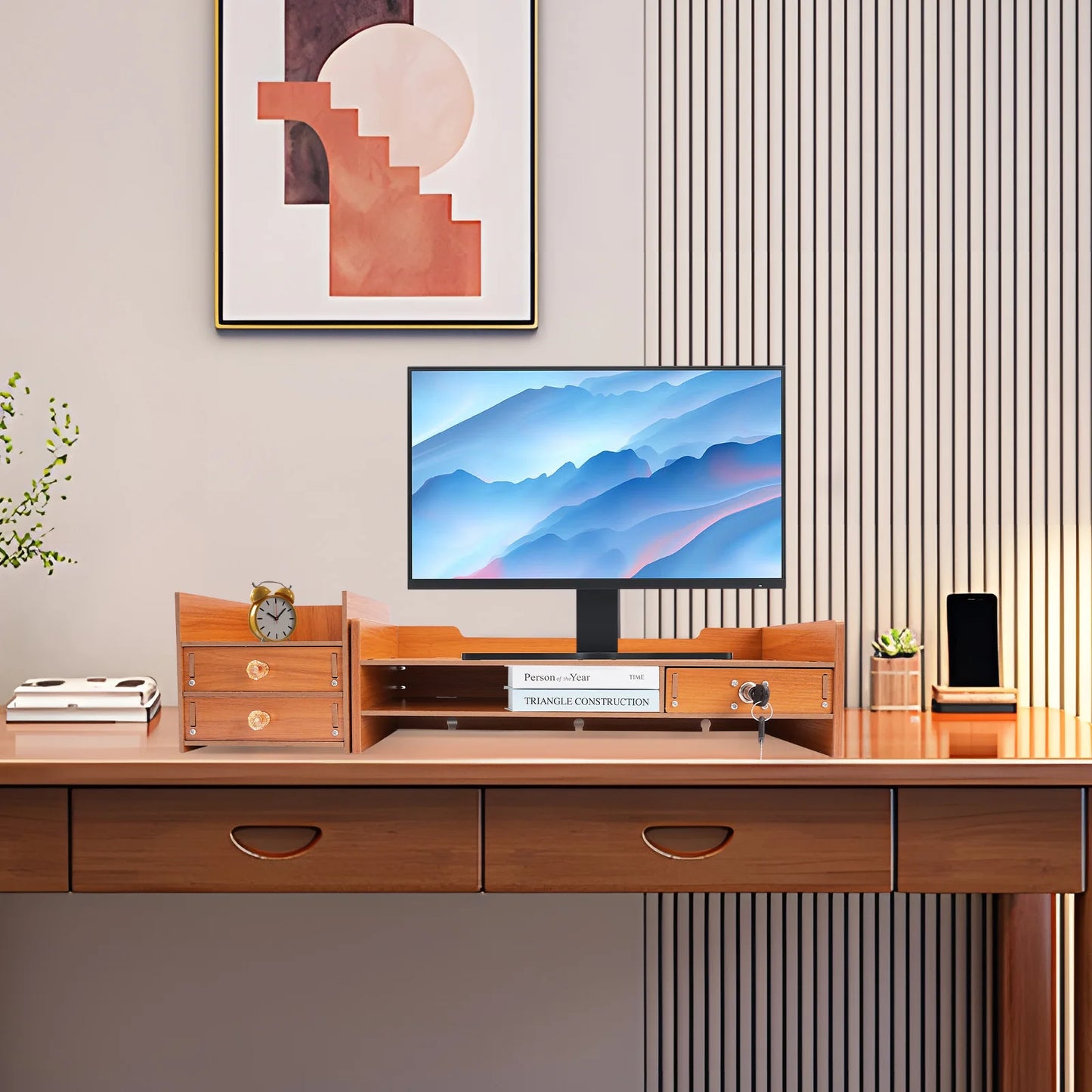 Monitor Stand Riser Burr-Free Computer Shelves with High-Temperature Pressing Healthy Durable Material for Computers and Books