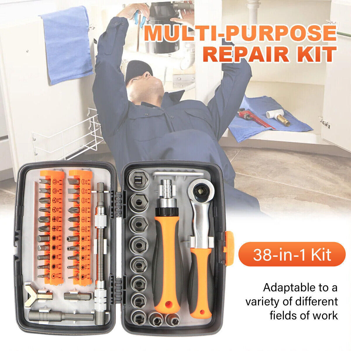 38Pcs Set Rachet Screwdriver Bit Set Socket Slotted Phillips Pozi Torx Hex Tool