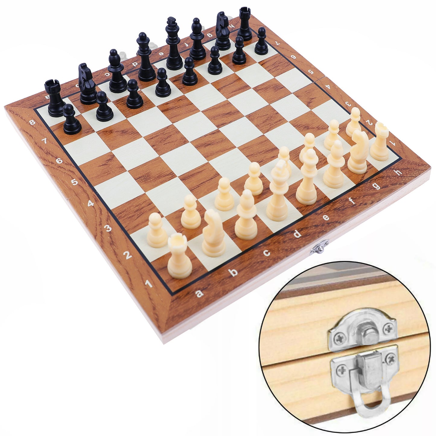 3 In 1 Wooden Chess Set Folding Chess Pieces Wooden Chess Board Family Toy