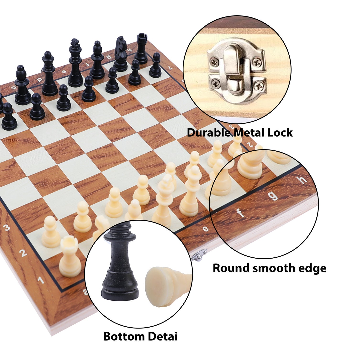 3 In 1 Wooden Chess Set Folding Chess Pieces Wooden Chess Board Family Toy