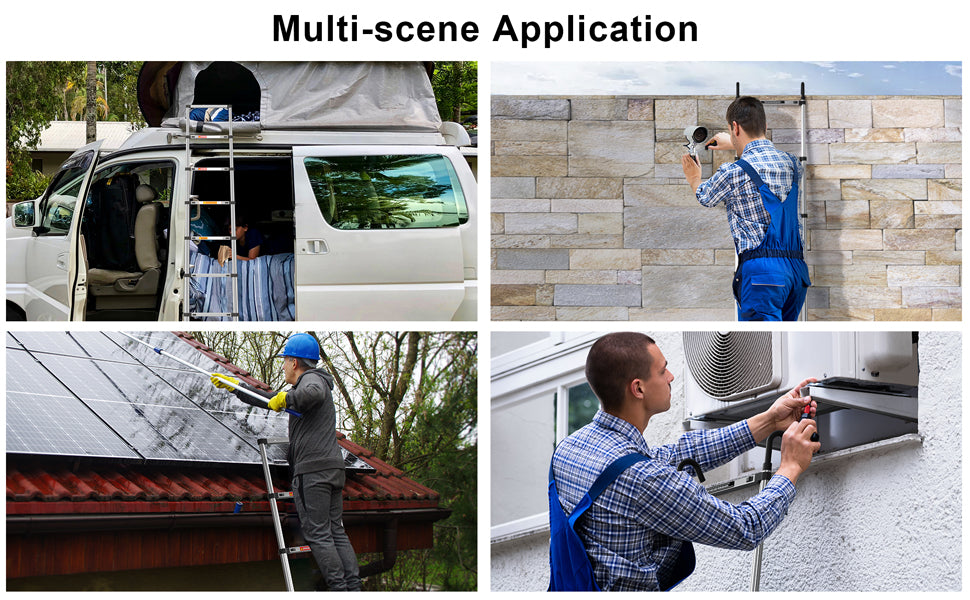 New 3.2M Telescoping Ladder, 10.5ft Stainless Steel Extension Anti-Slip Rubber Feet Portable Multi-Purpose Collapsible Ladder