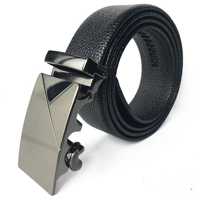 Scratch-resistant Edging Microfiber Belt Men's Automatic Buckle With Lychee Pattern