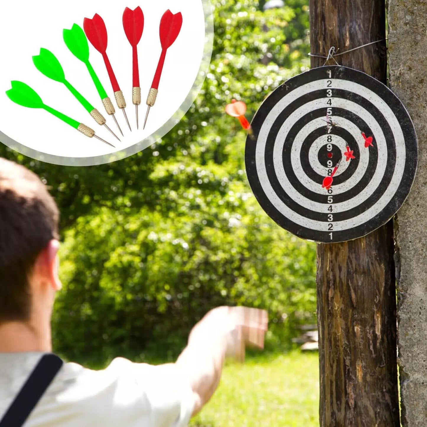 SIZE 17 DARTBOARD SET 6 DARTS FAMILY DART BOARD GAME ADULTS KIDS XMAS