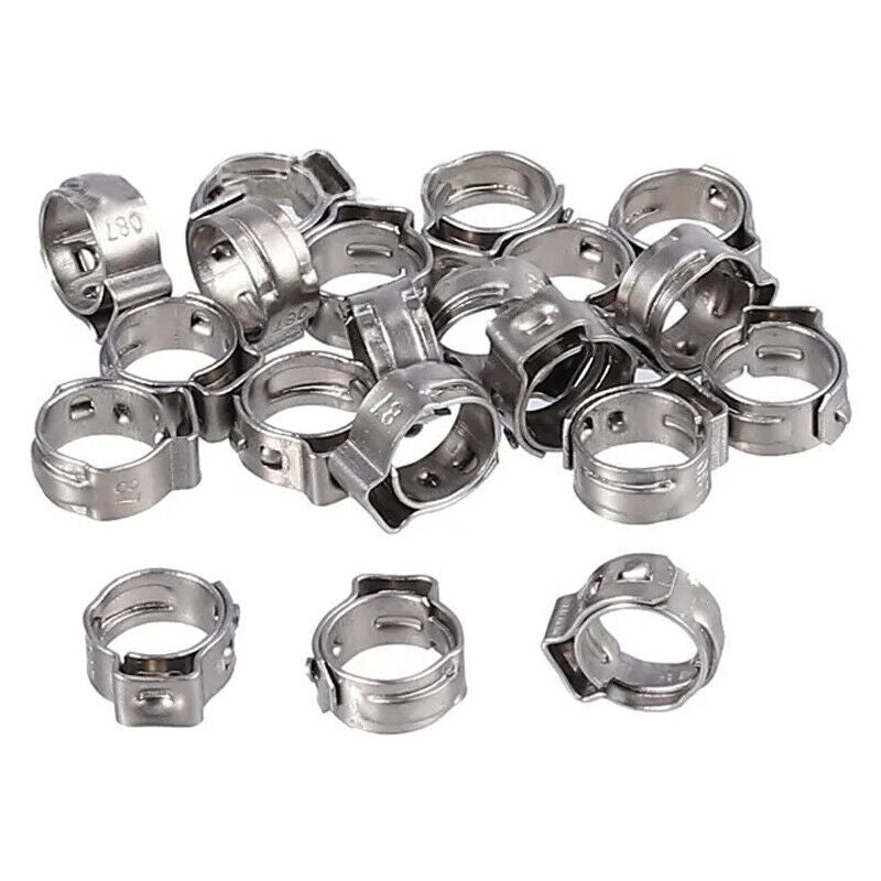 130x Single Ear Hose Clamps Assorted Stainless Steel O Fuel Pipe Clip Hose Plier