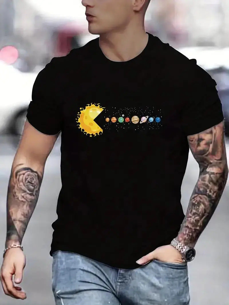 Sun Eating Planet Trendy Loose Round Neck Men's Short Sleeve