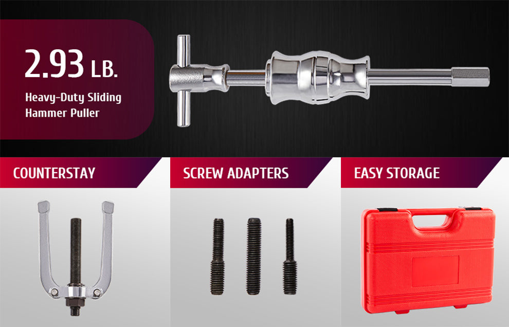 OMT Blind Hole Pilot Internal Extractor/Remover Bearing Puller Set W/ Red Case 16pcs Slide Hammer