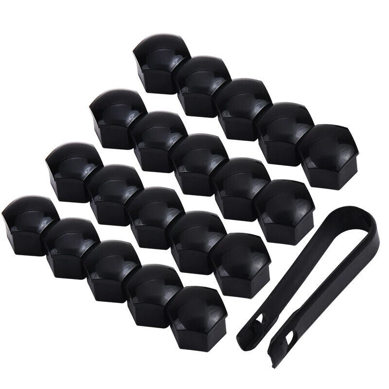 20x 17mm Black Plastic Wheel Nut Bolt Covers Caps Universal For Any Car Locking