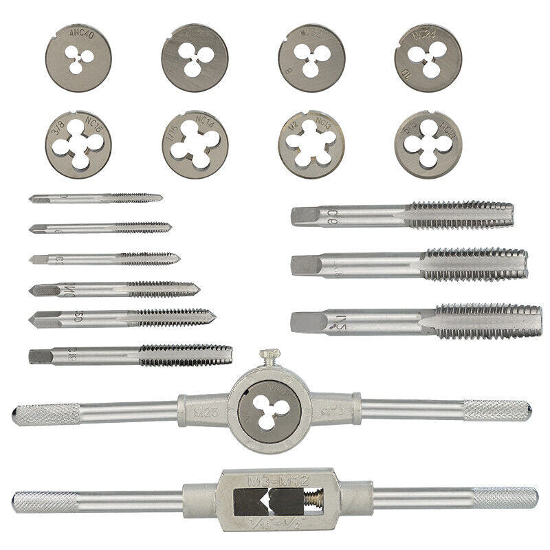 20pcs Hand Tap And Die Set Screw Thread Reamer M3-M12 Twist Drill Bit Tool Kit