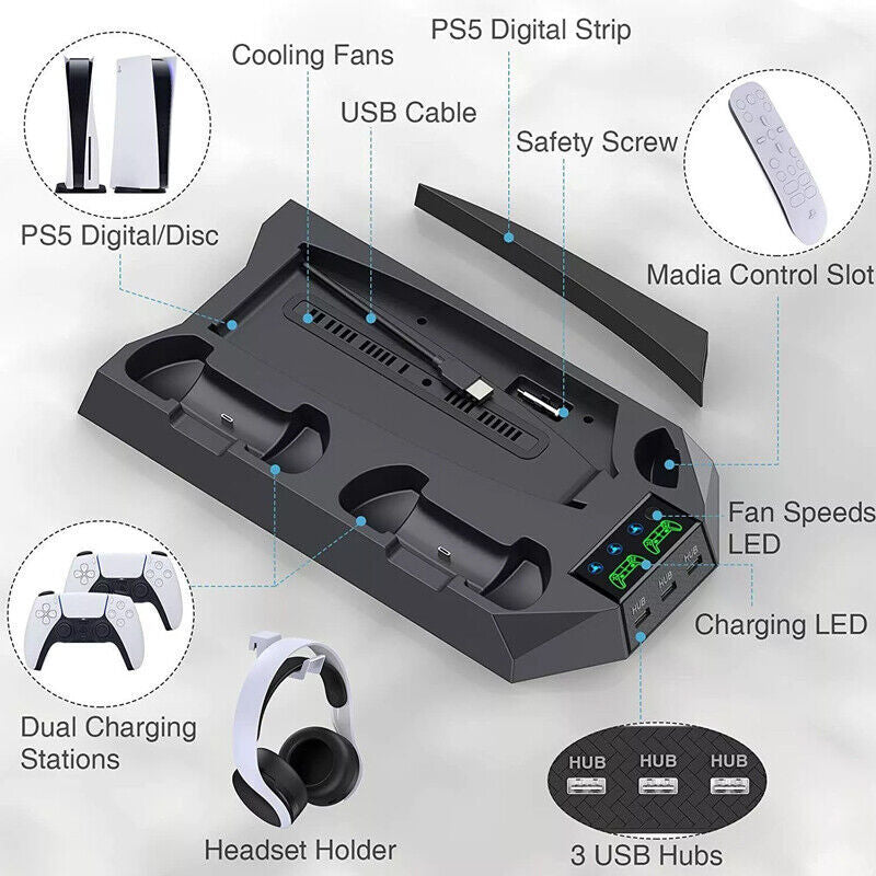 PS5 Vertical Cooling Fan Stand Controller Charger Station For Playstation 5
