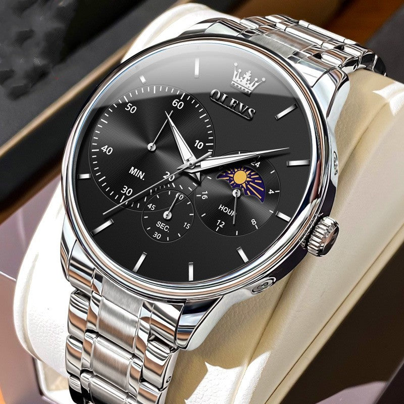 Multifunction Quartz Watch Men's Steel Strap Waterproof