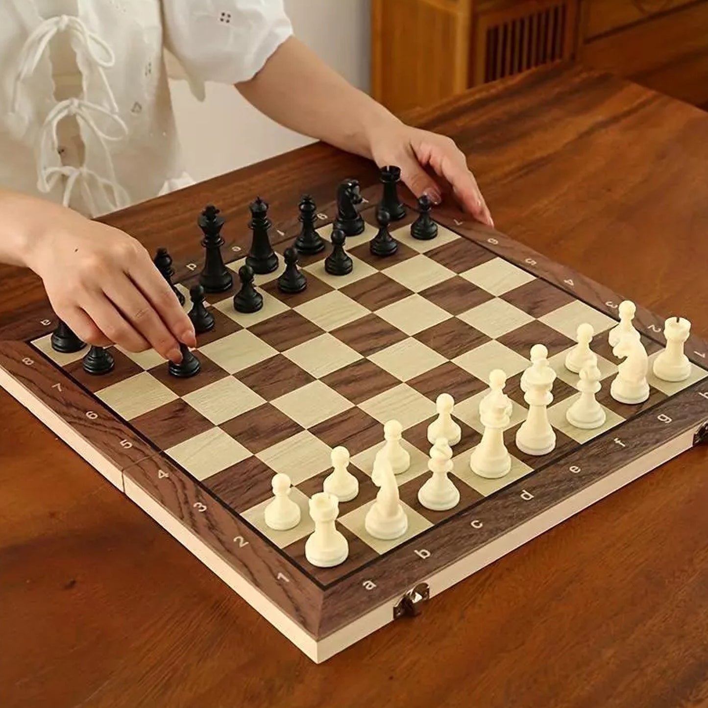 3 In 1 Wooden Chess Set Folding Chess Pieces Wooden Chess Board Family Toy
