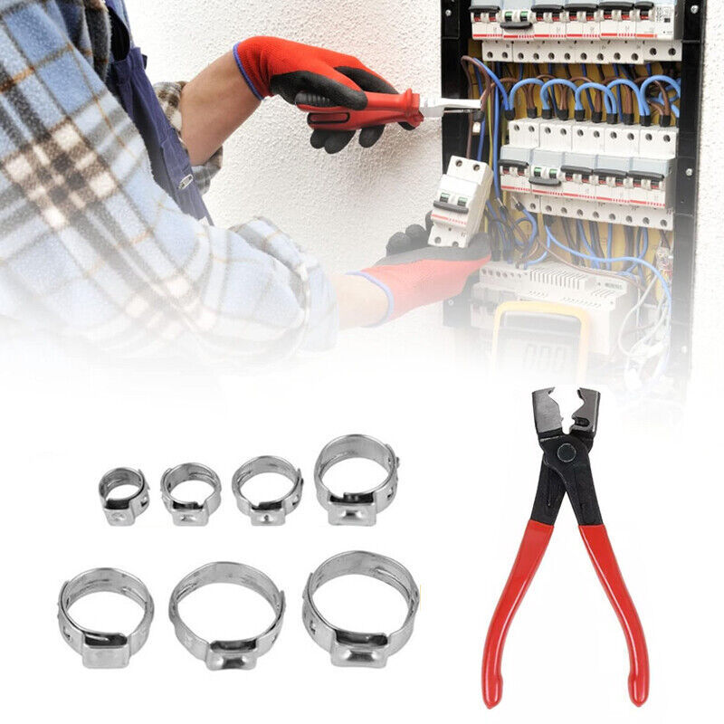 130x Single Ear Hose Clamps Assorted Stainless Steel O Fuel Pipe Clip Hose Plier