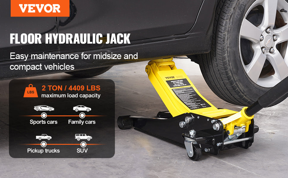 VEVOR 2T Low Profile Floor Jack , Heavy Duty Iron Hydraulic Racing Floor Jack, Hydraulic Car Jack, Single Piston Lift Pump
