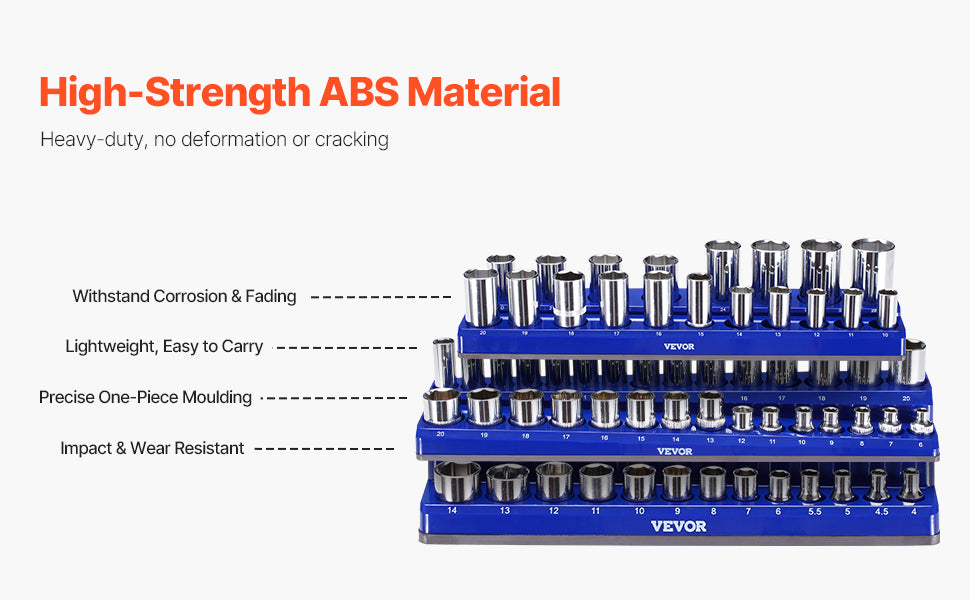 VEVOR 3PCS Metric Magnetic Socket Organizer Set 1/4'' 3/8'' & 1/2'' Socket Trays Hold up to 75PCS Standard & Deep Sockets