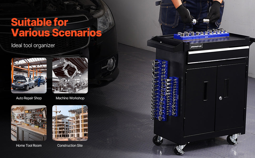 VEVOR 3PCS Metric Magnetic Socket Organizer Set 1/4'' 3/8'' & 1/2'' Socket Trays Hold up to 75PCS Standard & Deep Sockets