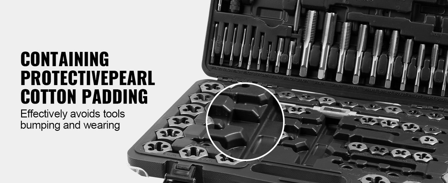 VEVOR 116-Piece Tap and Die Set Include Metric and SAE Size Bearing Steel Taps and Dies Essential Threading Tool