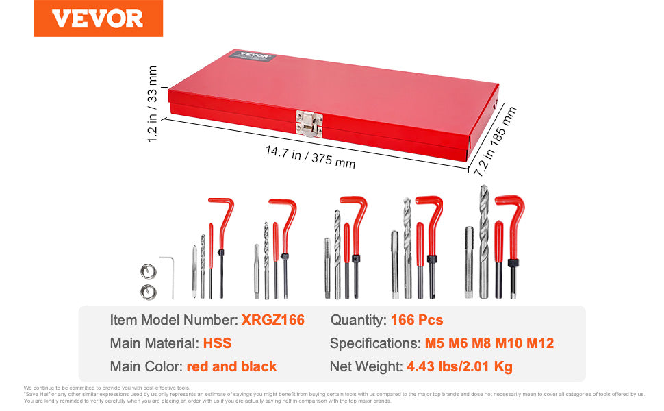 VEVOR Helicoil Thread Repair Kit SAE and Metric Rethreading Tool Kit HSS Drill Bits Thread Inserts Breakoff Installation Tools