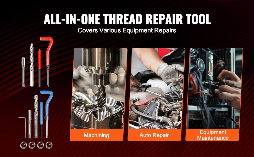 VEVOR Helicoil Thread Repair Kit SAE and Metric Rethreading Tool Kit HSS Drill Bits Thread Inserts Breakoff Installation Tools