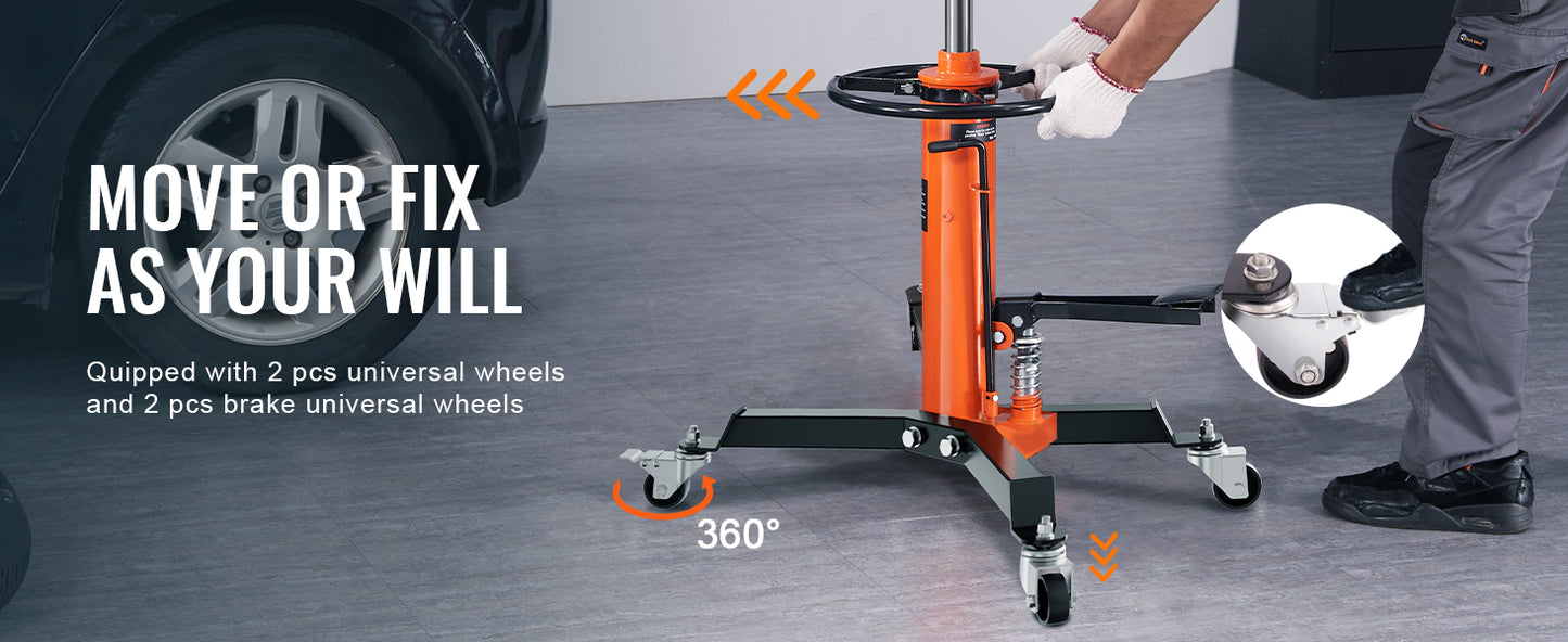 VEVOR Transmission Jack 1322 LBS Hydraulic Telescoping Transmission Jack 32"-67" High Lift Floor Jack Stand Lift Hoist Garage